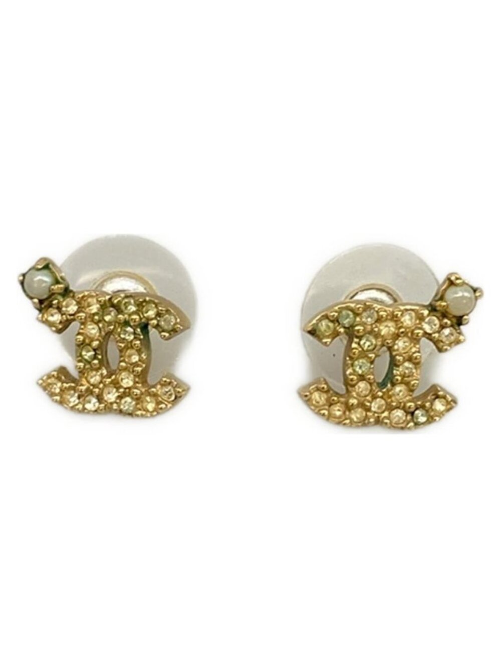 Chanel Earrings CC Logo Gold White